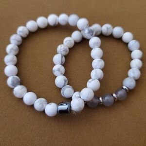 Howlite- White, Beaded Bracelet Set His & Hers Or Mother/ Daughter